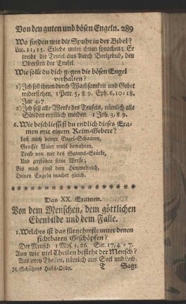 Das XX. Examen. Von dem Menschen, dem göttlichen Ebenbilde und dem Falle