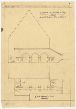 Schloss Erxleben Umbau I: Umbau des Zugangs zur Kirche: Ansicht und Grundriss 1:100
