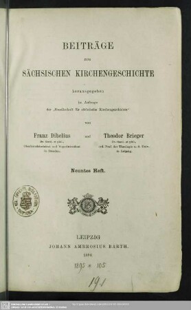 9.1894: Beiträge zur sächsischen Kirchengeschichte