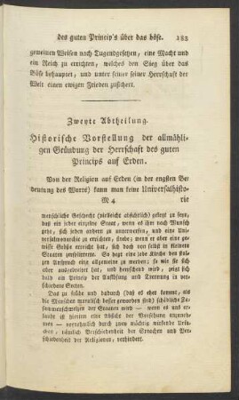 Zweyte Abteilung. Historische Vorstellung der allmählichen Gründung der Herrschaft des guten Princips auf Erden