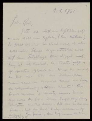Brief von Eugen Rosenstock-Huessy an Rudolf Ehrenberg