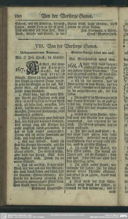 VIII. Von der Vorsorge Gottes
