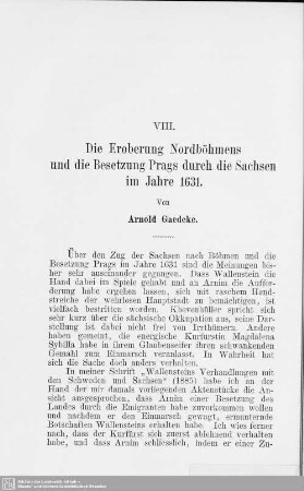 VIII. Die Eroberung Nordböhmens und die Besetzung Prags durch die Sachsen im Jahre 1631