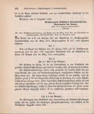 Nr. 164: Ausführungsverordnung zum Gesetz vom 20. März 1914 über das Schuldbuch der Großherzoglichen Landeskreditkasse