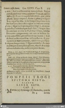 Pompeii Trogi Epitoma Historiarum, Liber XXVII.