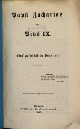 Papst Zacharias und Pius IX. : eine geschichtliceh Parallele