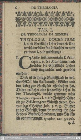 Tab. 1. De Theologia In Genere