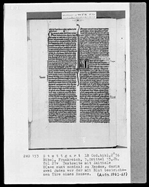 Bibel — Initiale H (aec sunt nomina), darin zwei Juden, Folio 21verso
