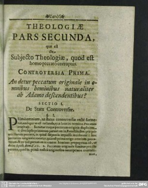 Pars Secunda, quae est De Subiecto Theologiae, quod est homo peccato corruptus