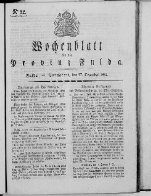 Nr. 52, Ausgabe vom 27. Dezember 1834