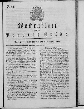 Nr. 52, Ausgabe vom 27. Dezember 1834