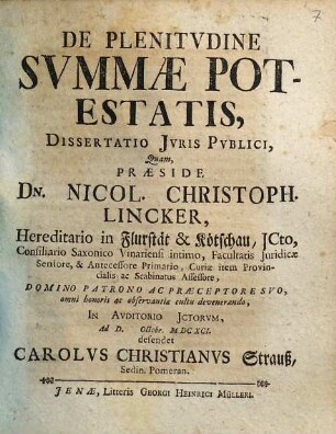 De Plenitudine Summae Potestatis, Dissertatio Iuris Publici