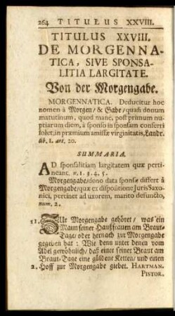 Titulus XXVIII. De Morgennatica, Sive Sponsalitia Largitate. Von der Morgengabe