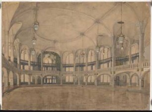 Rosengarten, Mannheim Saalbau: Saalrückseite, perspektivische Innenannsicht