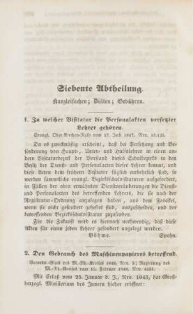 Siebente Abtheilung. Kanzleisachen; Diäten; Gebühren