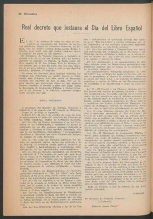 Real decreto que instaura el Día del Libro Español