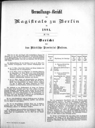 No. VII. Bericht über das Märkische Provinzial-Museum