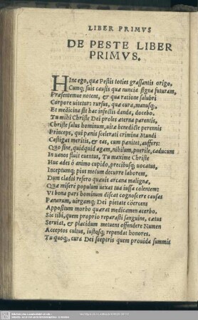 De Peste Liber Primus