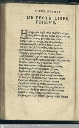 De Peste Liber Primus