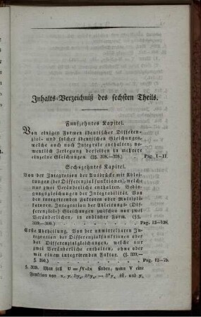 Inhalts-Verzeichniß des sechsten Theils.