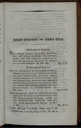 Inhalts-Verzeichniß des sechsten Theils.