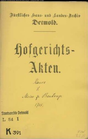 Kruse, Johann Friedrich in Loßbruch gegen Meier zu Heidenbentrup - Zehnten