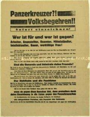 Aufruf der KPD zur Teilnahme am Volksbegehren gegen den Panzerkreuzerbau 1928