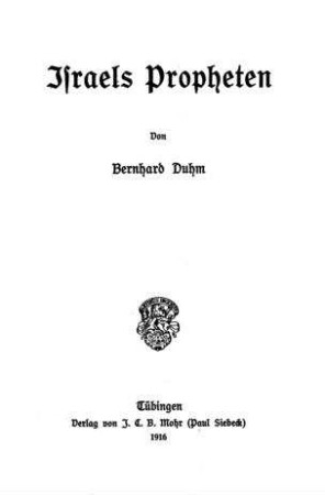 Israels Propheten / Bernhard Duhm