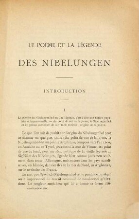 Le poème et la légende des Nibelungen