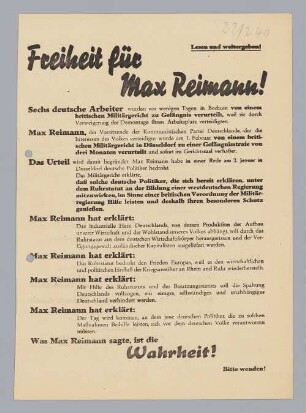 "Freiheit für Max Reimann!"