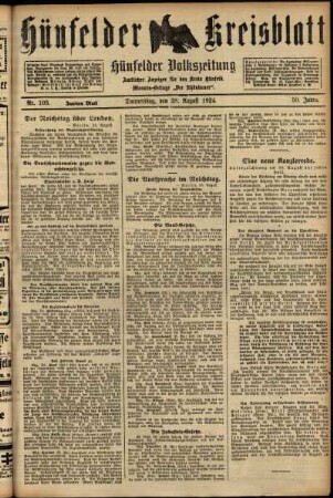Zweite Ausgabe vom Donnerstag, den 28. August 1924.