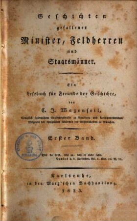 Geschichten gefallener Minister, Feldherren und Staatsmänner, 1