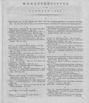 Monatsregister vom Oktober 1828
