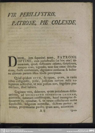 Vir Perillustris, Patrone, Pie Colende