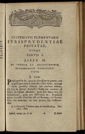 Systematis Elementaris Iurisprudentiae Privatae, Eiusque Partis I. Liber II.
