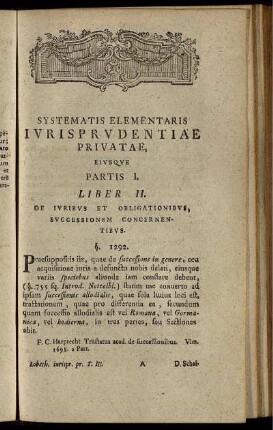 Systematis Elementaris Iurisprudentiae Privatae, Eiusque Partis I. Liber II.
