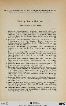 Freitag, den 8. Mai 1942, Beginn 14 Uhr (Nr. 1-220)