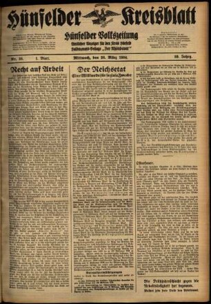 Erste Ausgabe vom Mittwoch, den 28. März 1934.