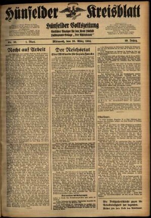 Erste Ausgabe vom Mittwoch, den 28. März 1934.