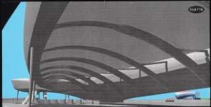 Architektonisches Ausstellungskonzept für die ILA 1998 in Schönefeld. Haupteingangsbereich Schinkelwettbewerb 1997: Perspektivische Ansicht, Ansicht Nord