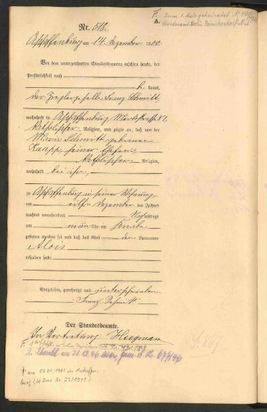 Standesamtsbuch der Stadt Aschaffenburg: Geburten 365/1900 - 184/1901
