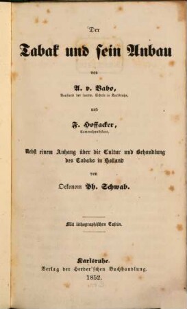 Der Tabak und sein Anbau