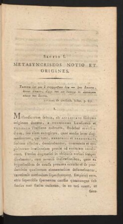 Sectio I. Metasyncriseos Notio Et Origines.