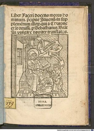 Facetus "Cum nihil utilius ..." : mit der dt. Übers. des Sebastian Brant und dessen Gedicht »Ad studiosae indolis pueros«