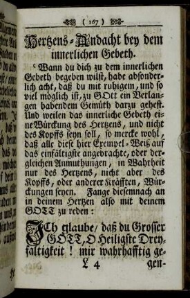 Hertzens-Andacht bey dem innerlichen Gebeth.