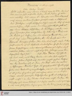 Korrespondenz von Alice und Ludwig Klein: Brief von Alice Klein an Kurt Klein
