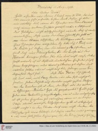 Korrespondenz von Alice und Ludwig Klein: Brief von Alice Klein an Kurt Klein