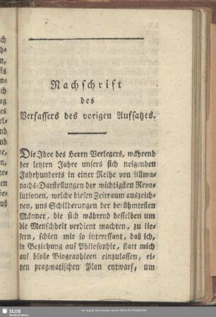 Nachschrift des Verfassers des vorigen Aufsatzes