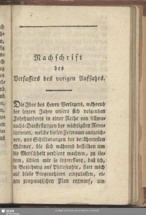 Nachschrift des Verfassers des vorigen Aufsatzes