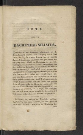 Iets over de Kachemire Shawls.